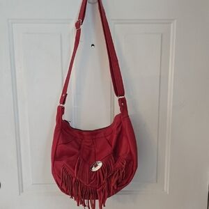 Stylish Leather Red Fringe Shoulder Bag